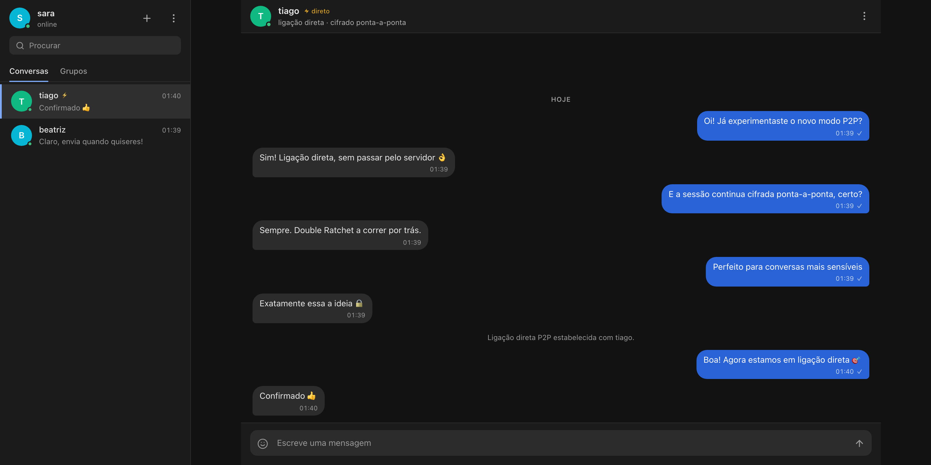 E2EE Chat 1:1 conversation with an active P2P link