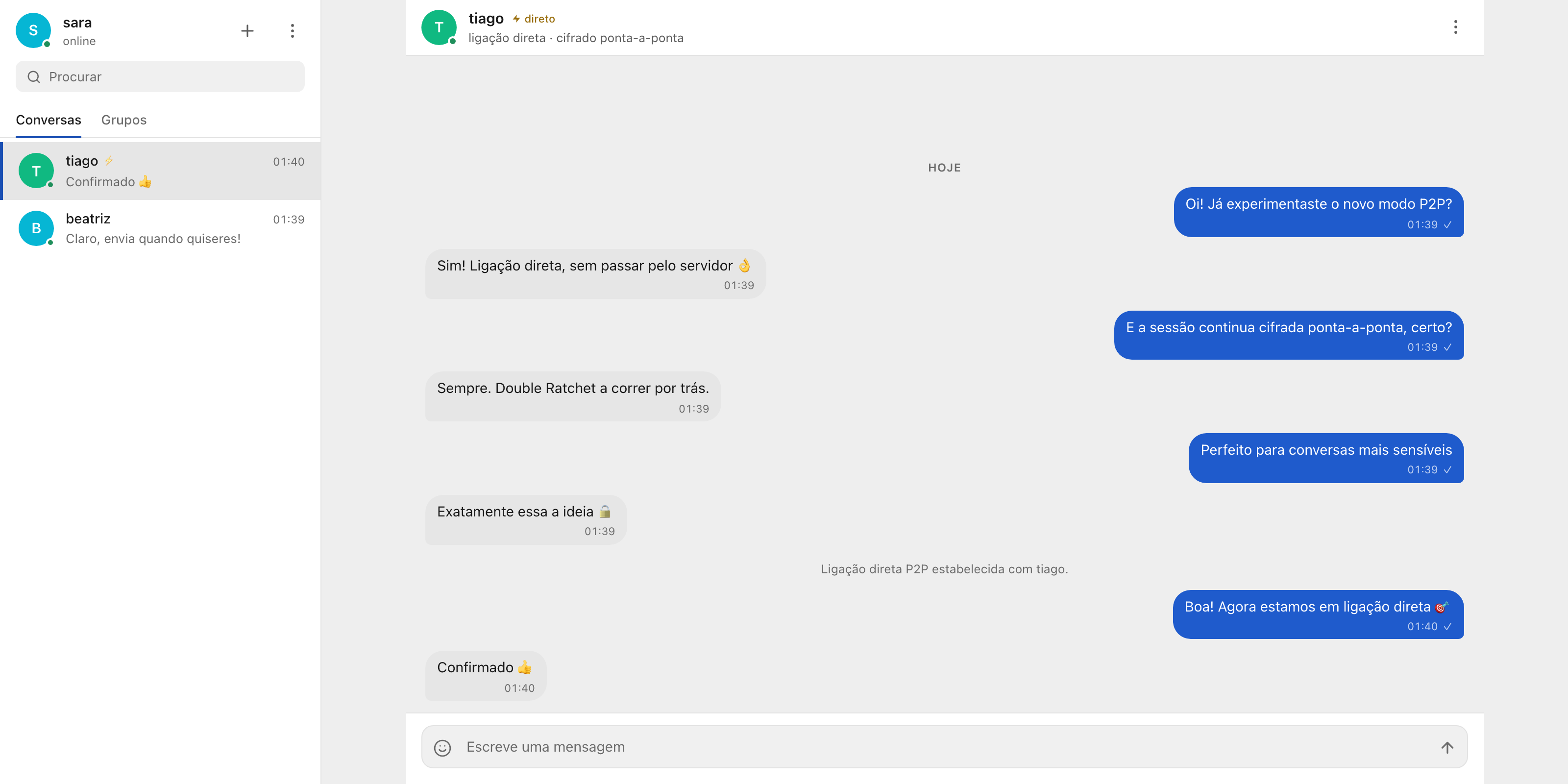 E2EE Chat interface in light mode