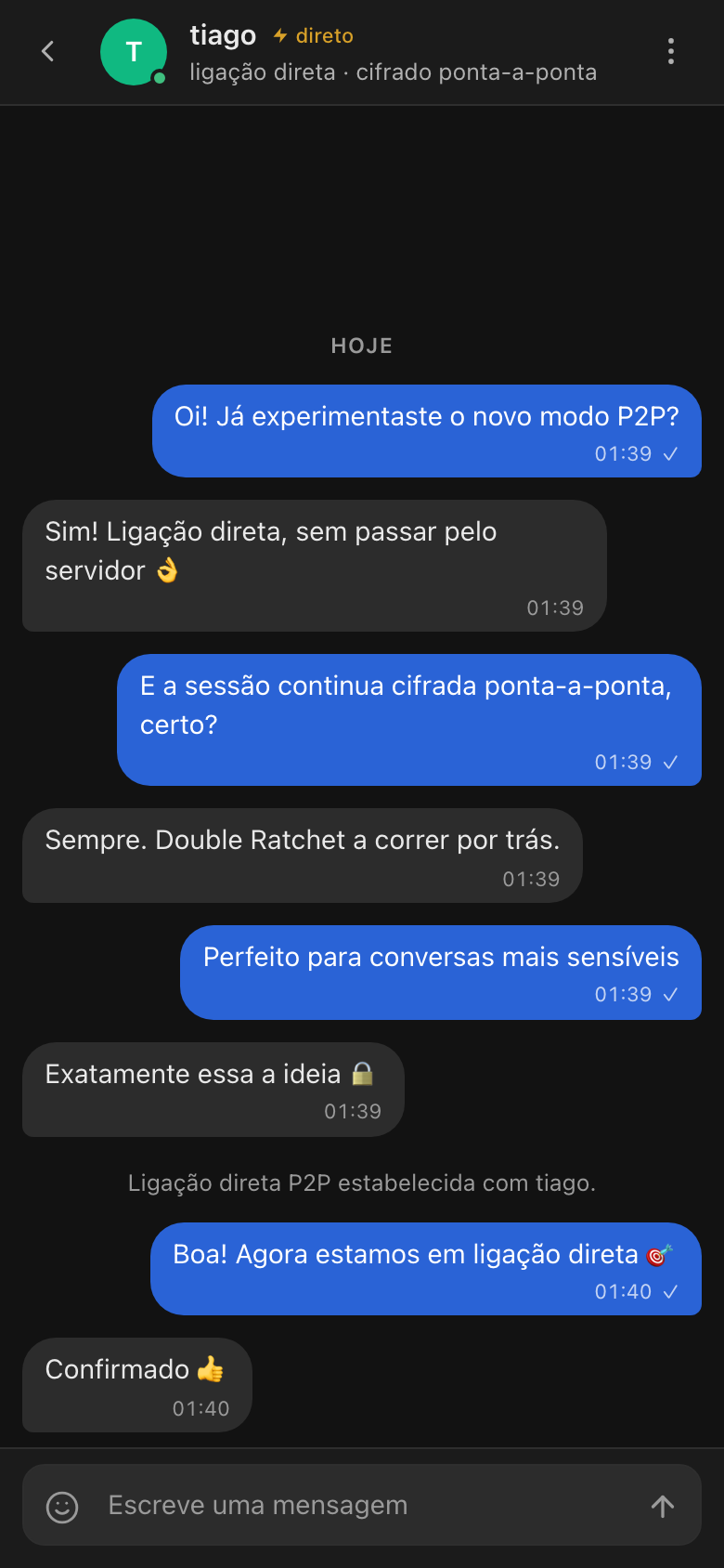 E2EE Chat mobile layout with a conversation open