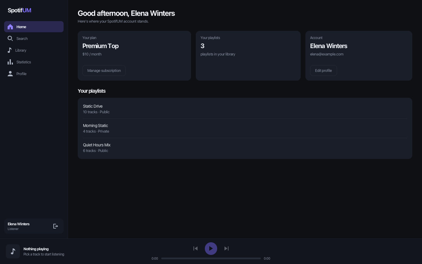 SpotifUM listener Home screen